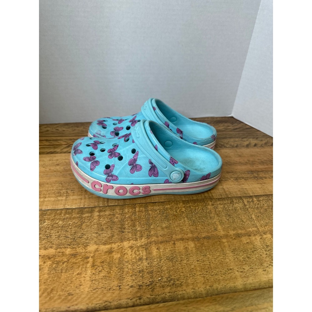 Crocs Kids Crocband Butterfly Clogs Light Blue Purple J2‎ Slip On Shoes